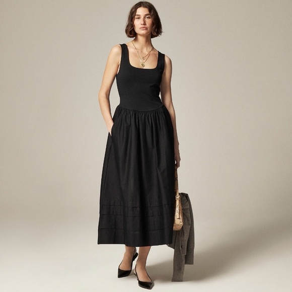 NWT!! J. CREW Black Drop-Waist Mixy Dress Tank Midi Dropwaist XST X-Small Tall - Picture 1 of 16